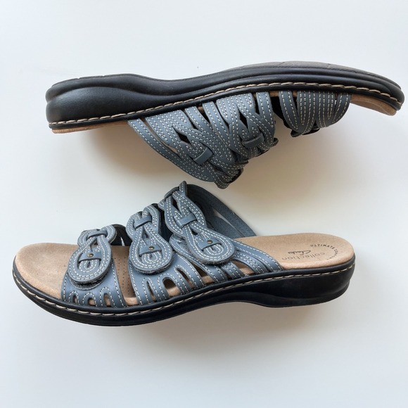 Clarks Leisa Faye Blue Leather Slide Sandals Womens 8 Comfort Casual - Picture 4 of 10
